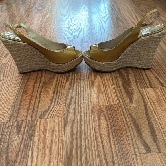 Jimmy Choo Patent Leather Vita Peep-Toe Slingback Sandals (Sand Yellow)- Size 37 - Picture 5 of 9